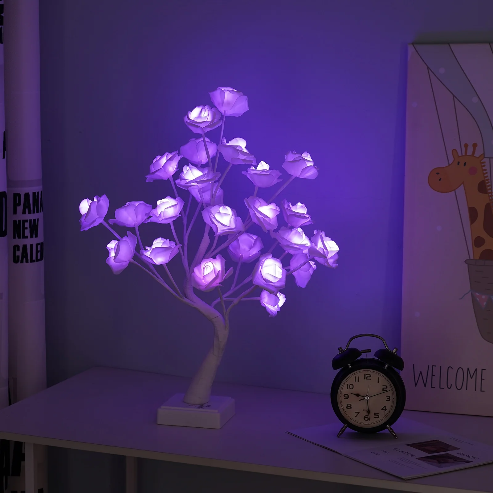 18 Colors Rose Flower Tree Lamp Remote LED Night Light USB/Battery Powered Table Desk Decor Wedding Christmas Gift for Women Mom