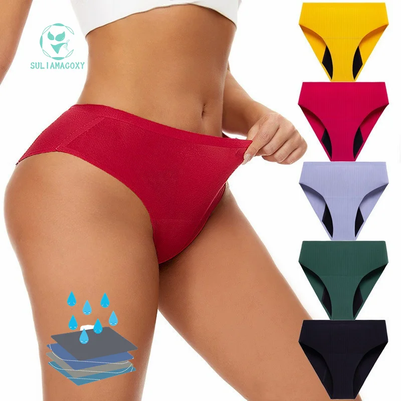 

SULIAMCOXY Period Underwear 4 Layers of Leak-proof Stripes Seamless Menstrual Panties