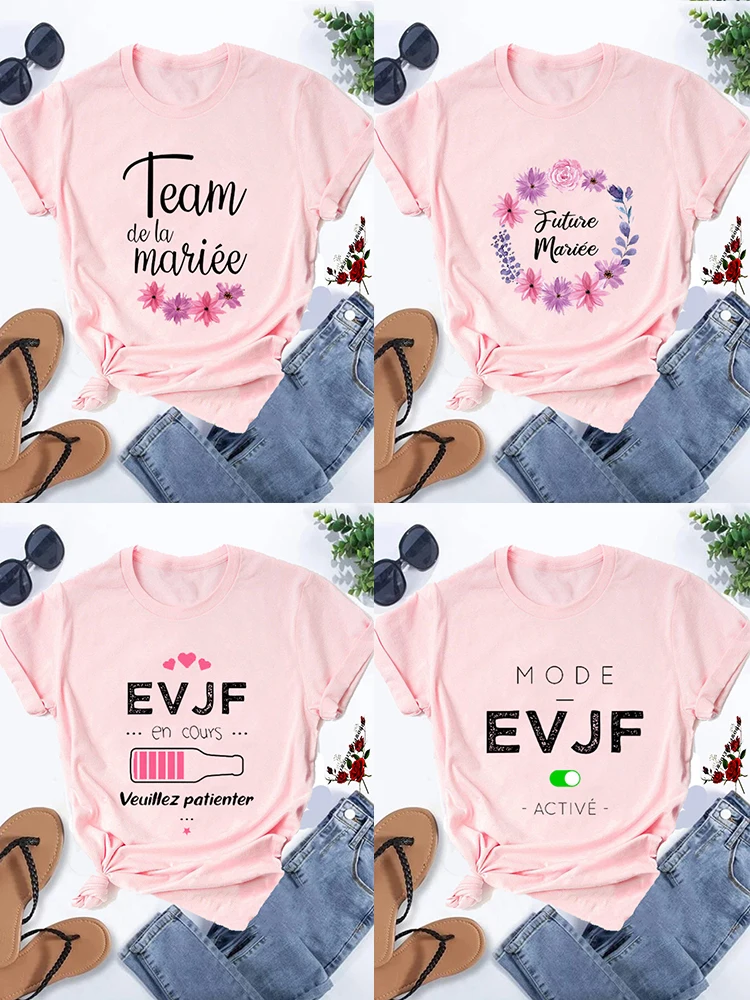 EVJF Team Bride T-shirt Bachelorette Party Graphic Tees Bride Team Tshirt EVJF Pink T-shirts Wedding Team Tops Engagement Tees