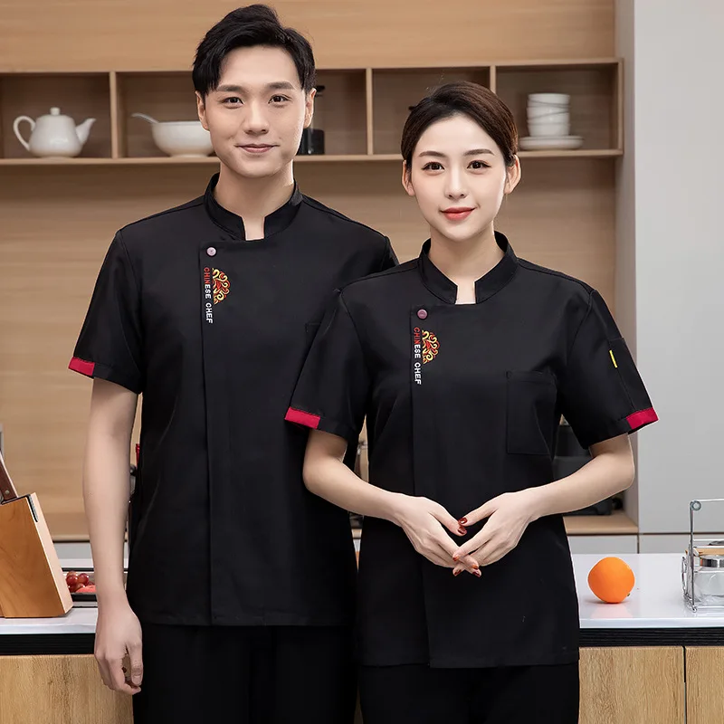 Hotel Catering Chef Uniform Men's Short-Sleeved Restaurant Hot Pot Restaurant Kitchen Clothes Summer Breathable Baking Work Clot