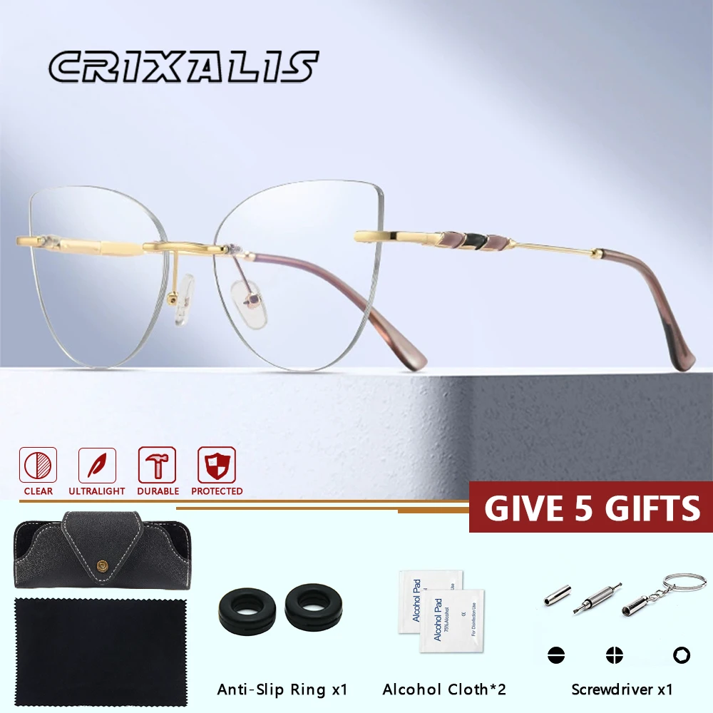 

Женские очки CRIXALIS с защитой от синего света, без оправы, в форме кошачьего глаза, модные очки, оптические линзы, очки для зрения