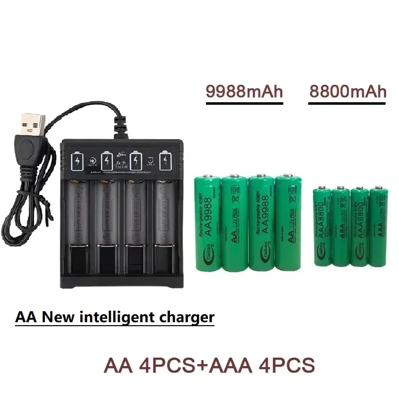 1.2V AA+AAA NI MH Rechargeable AA Battery AAA Alkaline 9988-8800mah for Flashlights, Toys, Clocks, MP3 Players, and USBChargers