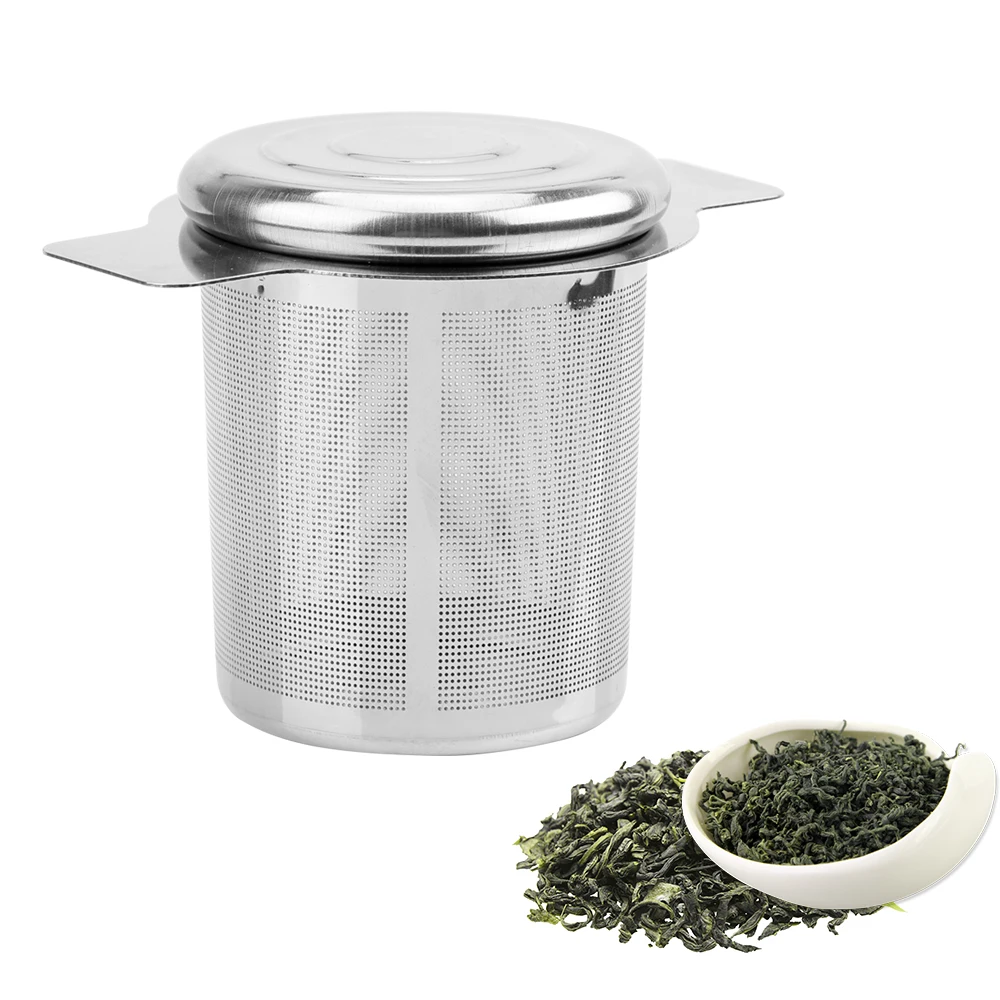 HILIFE with 2 Handles Fine Mesh Tea Strainer Lid Tea and Coffee Filters Tea Infusers Basket Stainless Steel 6cm Height Reusable