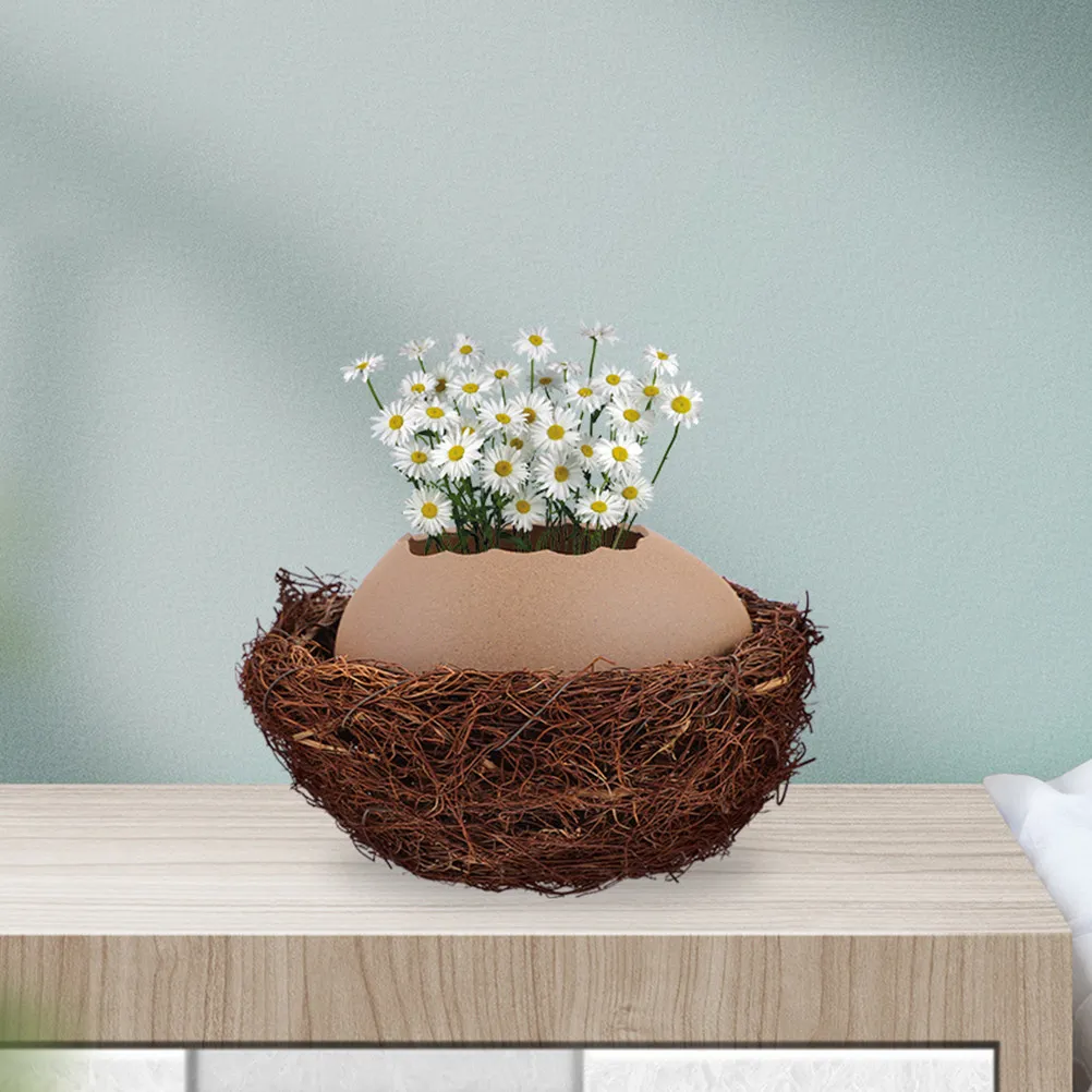 

Набор из 1 креативной керамической вазы в форме яичной скорлупы с дизайном в виде гнезда, тонкая работа, гидропонный цветочный горшок для домашнего декора рабочего стола