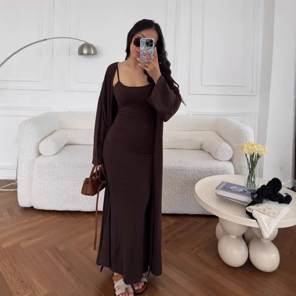 

2025 Fashionable Slim Off-shoulder Long Women's Vacation Suit, Loose Minimalist Women's Dress, Fashionable Women's Cardigan Suit