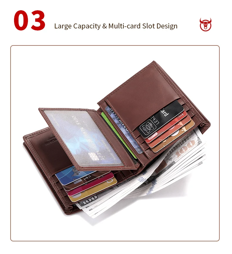 BULLCAPTAIN Bifold-Geldbörse aus echtem Leder mit großem Fassungsvermögen, Kreditkartenetui für Herren mit 15 Kartenfächern, RFID-Geldbörse – Detail 15