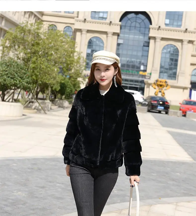 New Fashion Lady 100% Natural Rex Rabbit Fur Coat Women Winter Thick Warm Real Rex Rabbit Fur Jacket With turndown collar