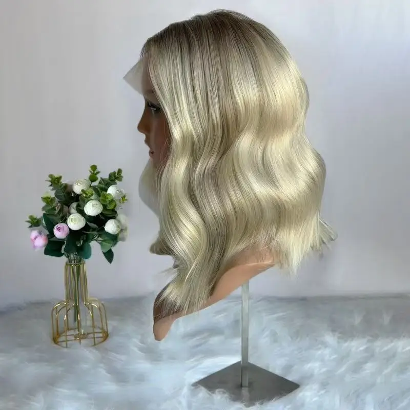 Costume Woman Ombre Warm Blonde Highlights Glueless Wigs On Clearance Sale Short Bob Body Wave Synthetic Lace Frontal Wigs Gift