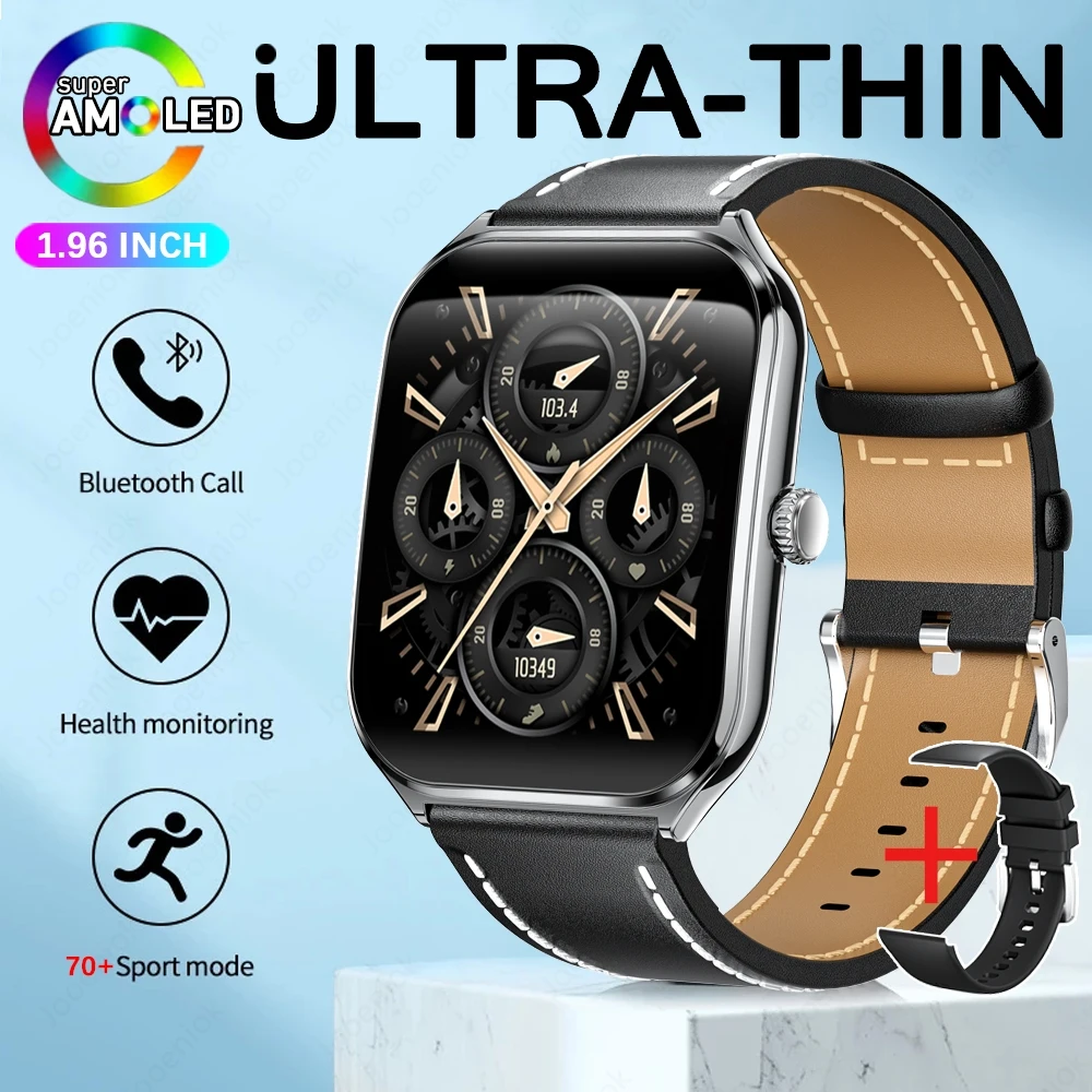 2025 New 7.5MM Ultra Thin Smart Watch Men 1.96"AMOLED Screen Always Show Time Heart Rate Sport Waterproof BT Call Smartwatch