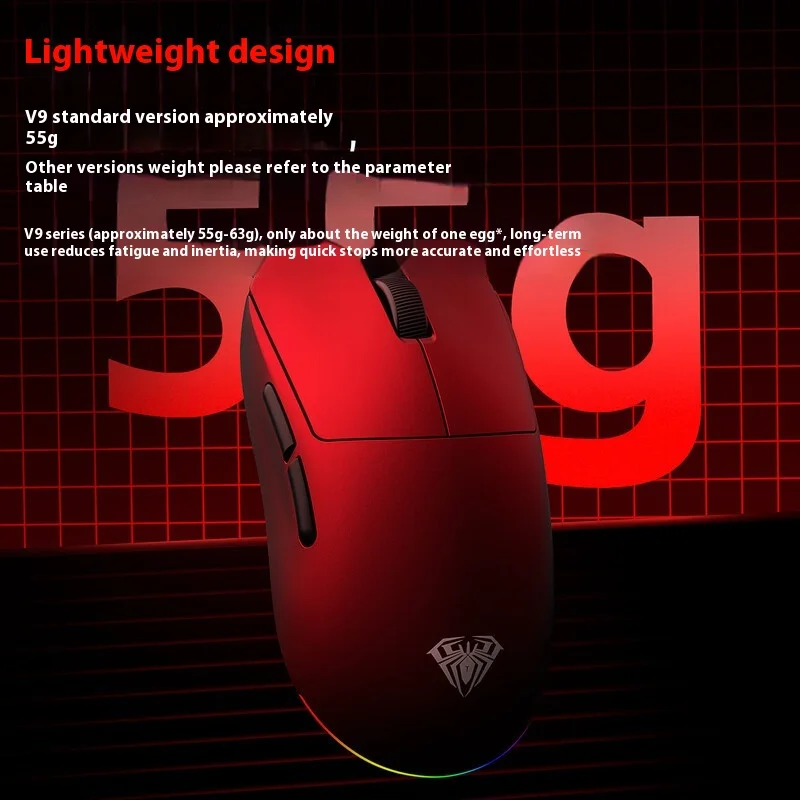 เมาส์ไร้สายอัลลา V9 เกมอีสปอร์ตเมาส์คอมพิวเตอร์บลูทูธน้ำหนักเบาโดยเฉพาะสำหรับของขวัญเกมเมอร์การสอบจำลองครั้งที่สาม