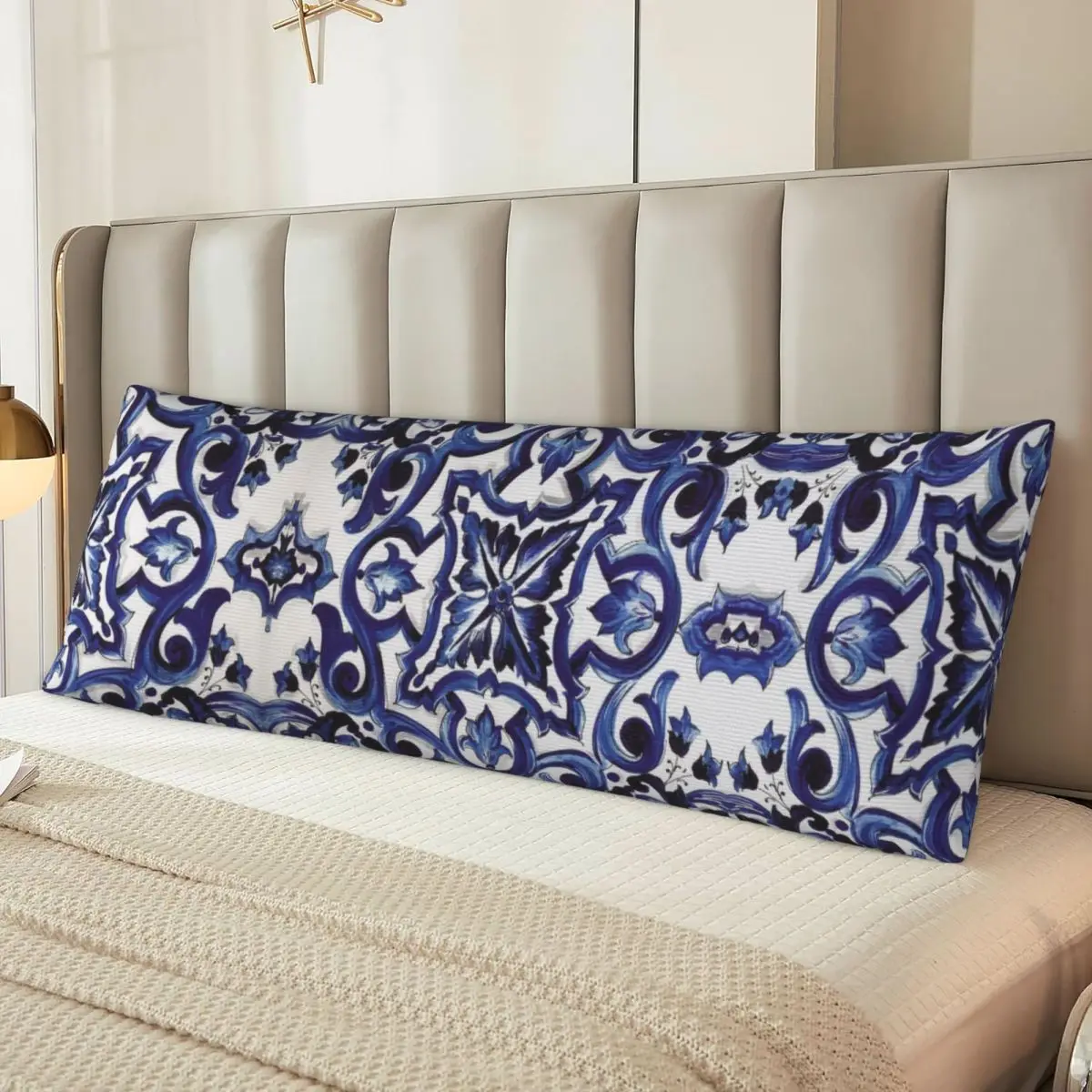 

Синяя декоративная цветочная средиземноморская сицилийская плитка, прямоугольная наволочка, чехол для подушки, декор из полиэстера, кровать, домашний комфорт, декоративная подушка