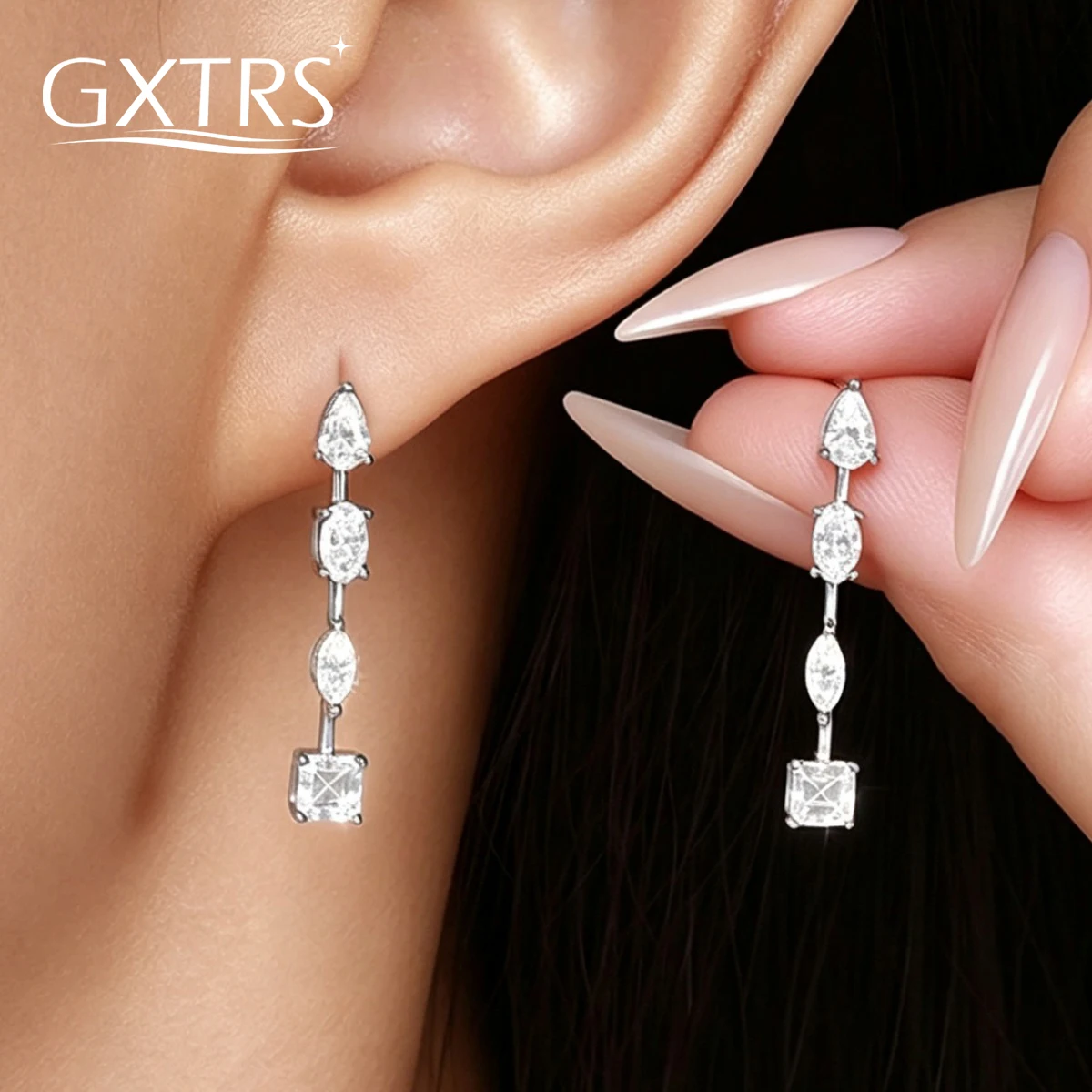 GXTRS Oval/Marquise Moissanite Tassel Drop Earring For Women 925 Sterling Silver Elegant Wedding Ear Stud Fine Jewelry Certified