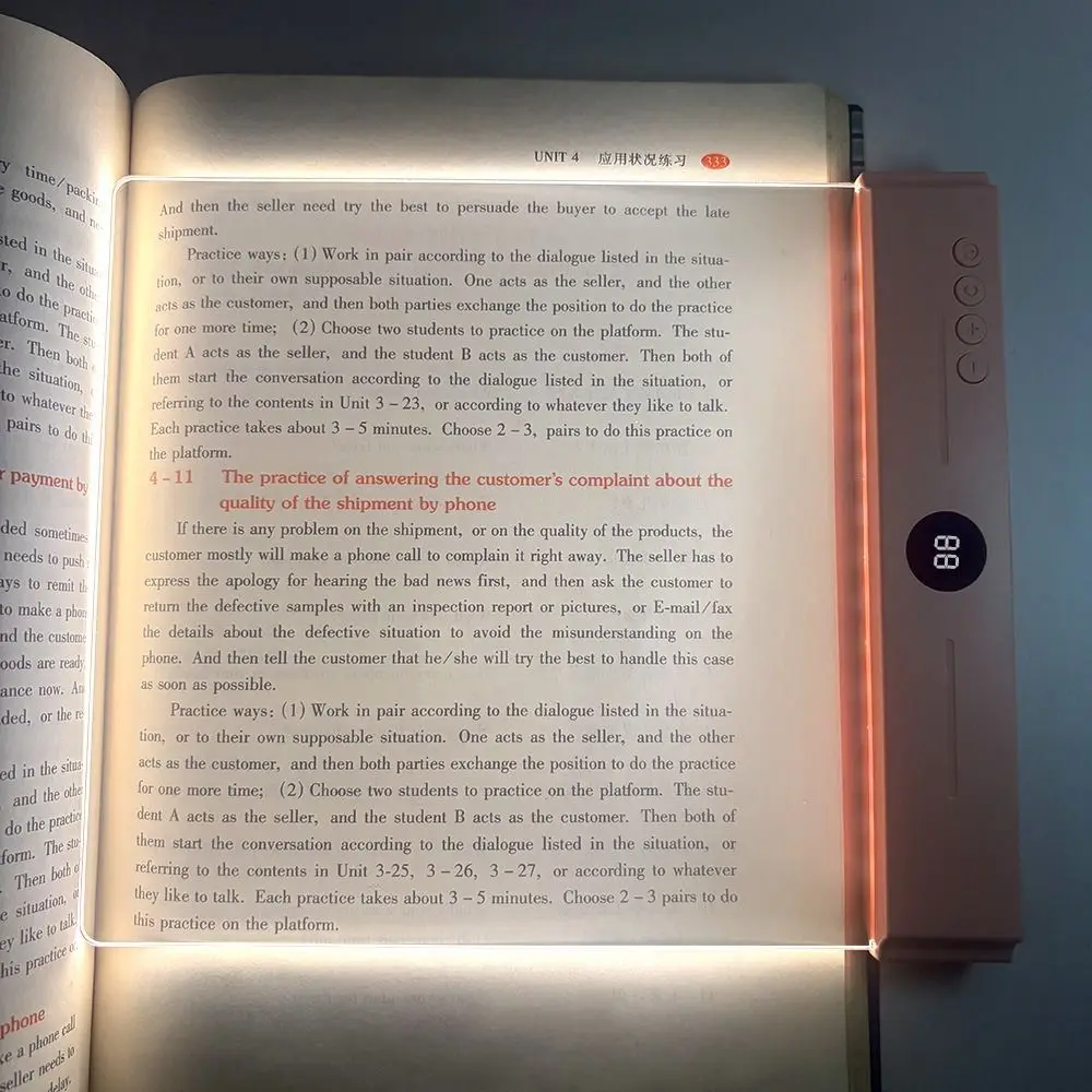 Portable Rechargeable LED Book Light Transparent Flat Panel Flat Reading Light Eye Protection Timer Clear Night Light Library