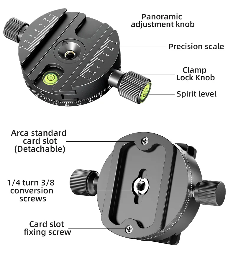 Panoramic Rotating Quick Release Plate Clamp Seat Tripod Gimbal Universal Clip Seat SLR Camera Photography Quick Release Base