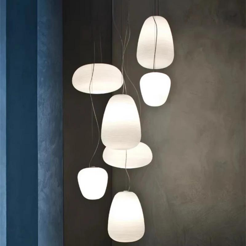 

White glass minimalist pendant light, simple modern cream style coffee shop bar counter dining table lighting fixtures