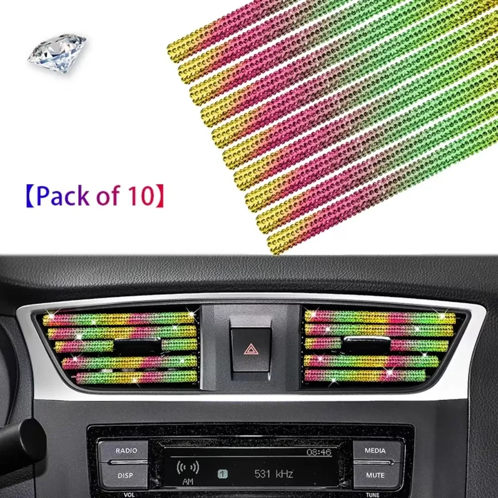 10Pcs Rhinestones Crystal U-shaped Car Vent Decor Strips PVC Shiny Car Trim Strip Auto Styling Bling Car Interior Accessories