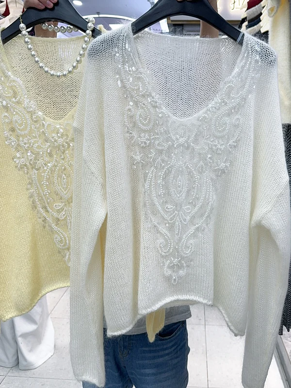 

Fashion Lace Splicing Sweater Women's Autumn Winter New Style Slim Fit Versatile Top