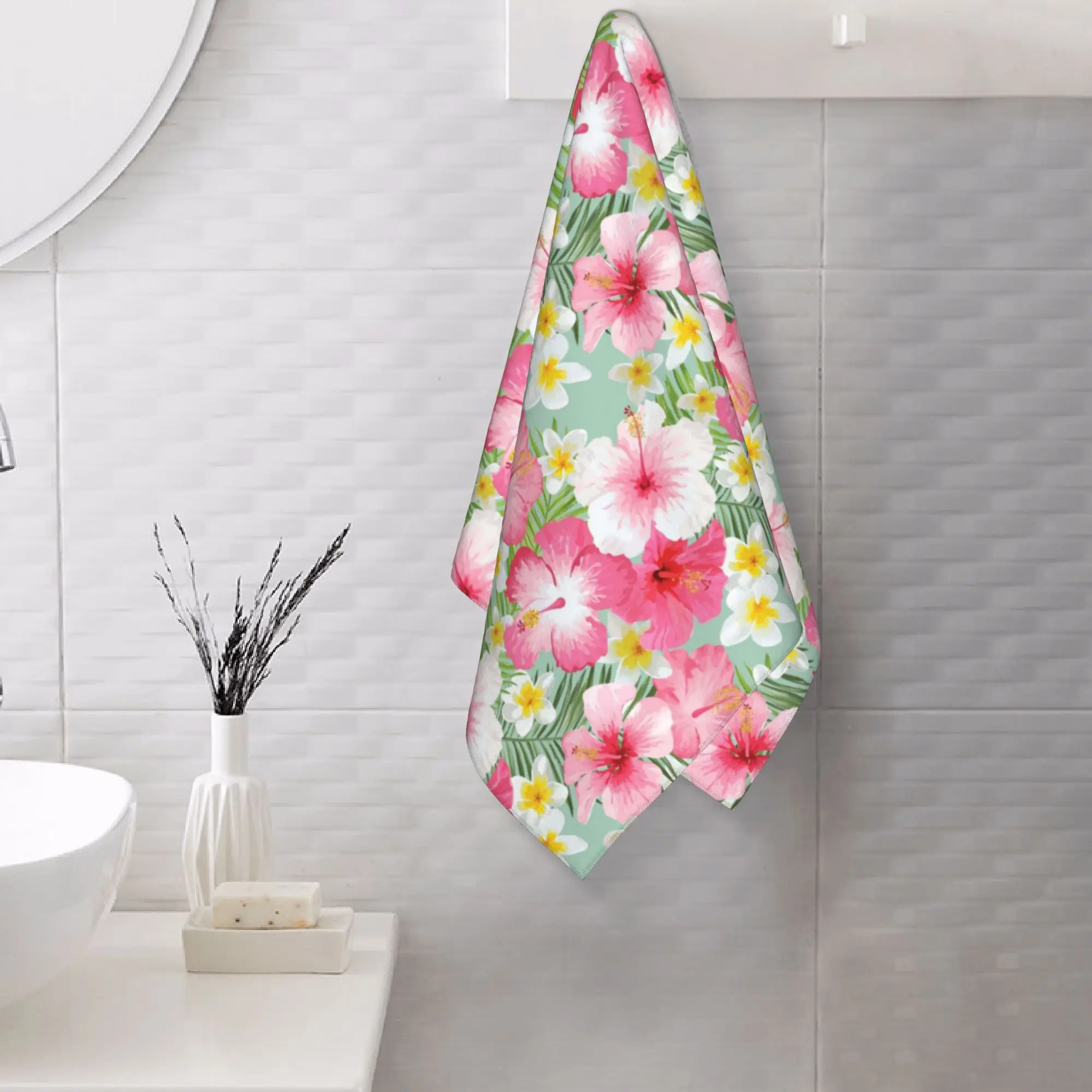 Custom Tropical Hibiscus and Plumeria Flowers Soft Face Towel Quick Dry Pool Bath Cotton Towels Breathable
