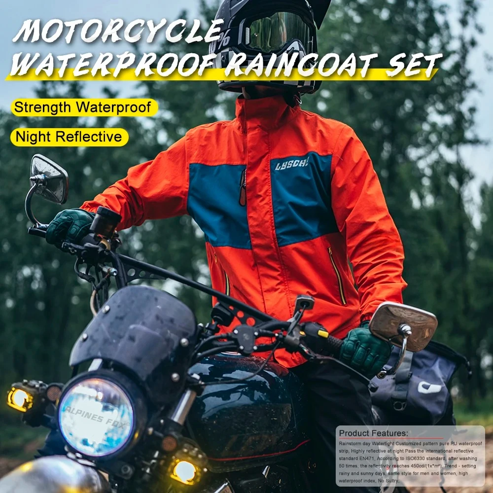 LYSCHY Motorcycle Riding Raincoat Set Strength Waterproof  Motocross Biker Split Rainsuit Reflective Jacket Moto Rain Pants