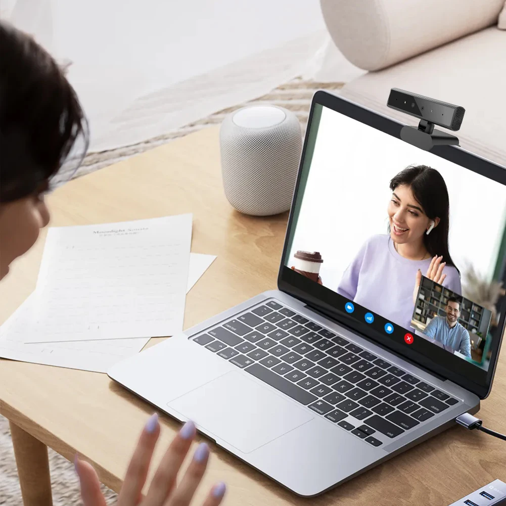 Facial Recognition Webcam for Windows Hello with Base Identification Login Web Camera 5MP 2K for Laptop Desktop Computer