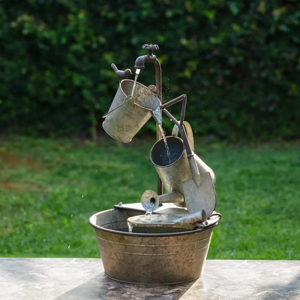 

Наружный напольный 3-х уровневый металлический садовый фонтан, инструменты и водопад, 28 дюймов, серый