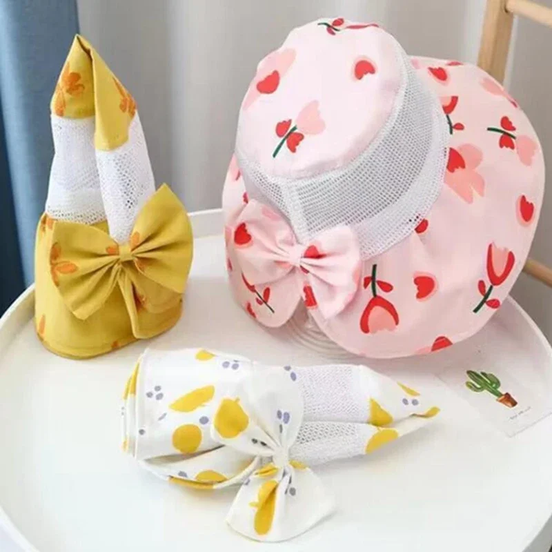 

New Baby Kids Travel Bucket Hat Girls Summer Hat Princess Sun Protect Cotton Mesh Adjustable Children Breathable Baseball Caps