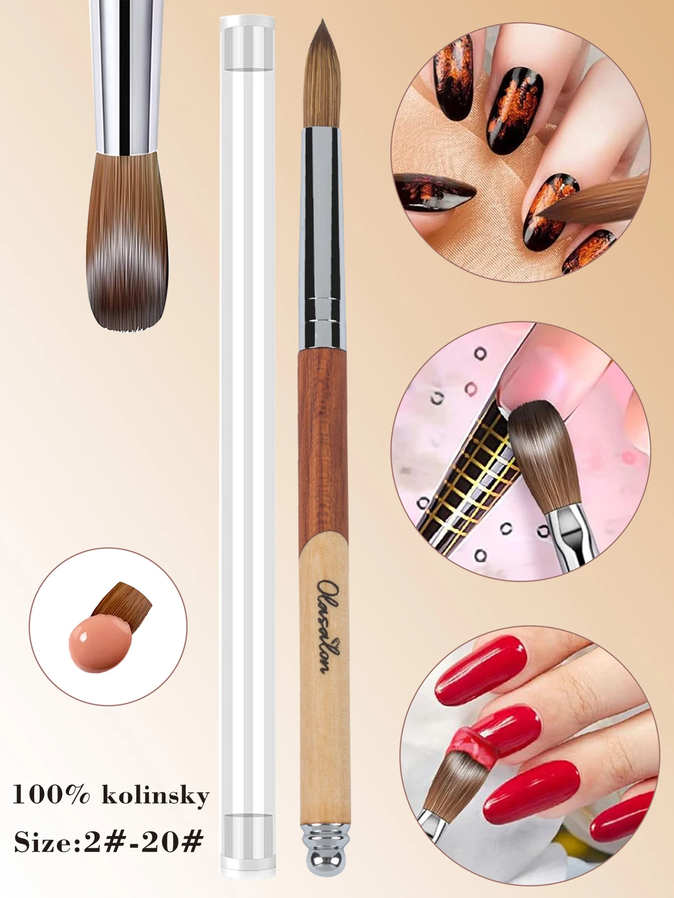 Kolinsky Acrylic Nail Brush Red Nail Art Mink Brush Wood Handle Gel Builder Manicure Brush Drawing Tools Size 2-12 for Beginner