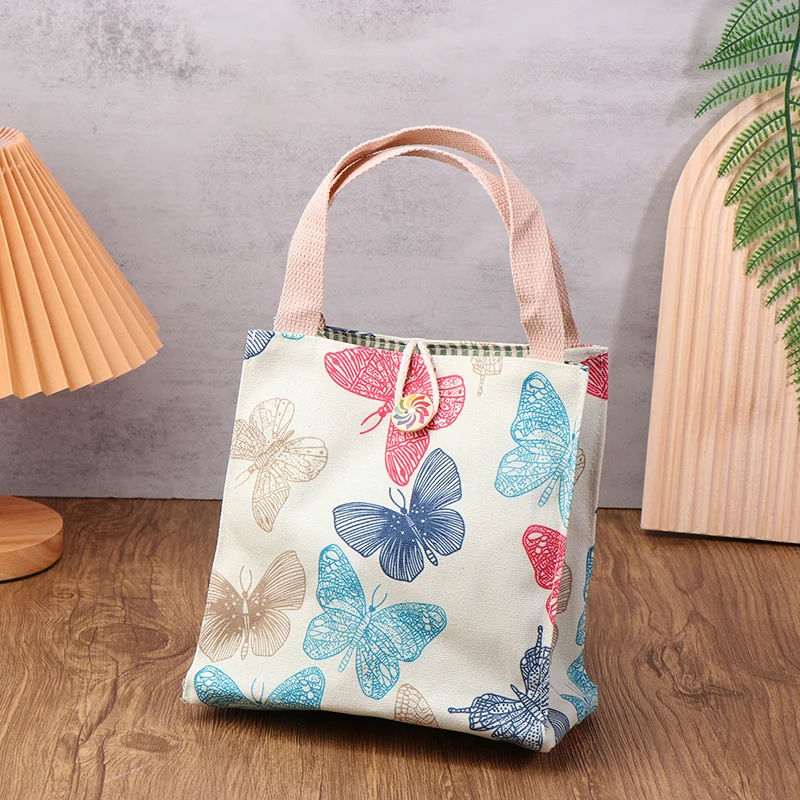 Canvas Bags Handbag For Women Shopper Tote Bag Japanese Style Cartoon Cute Cats Butterfly Small Eco-Friendly Tote Bag