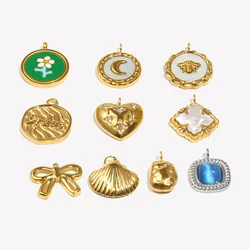 E.B.belle Small Cute Bowknot Star Heart Shell Flower Moon Pendants Stainless Steel 18K Gold Plated Charm DIY Necklace Bracelet