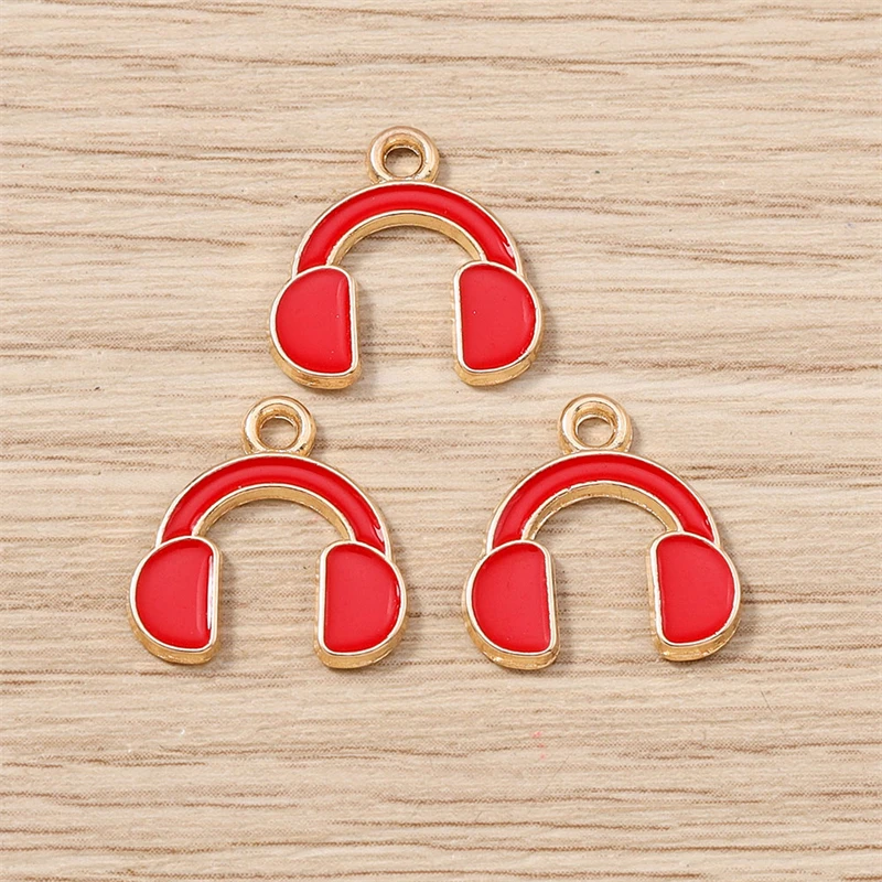 10 Stück 14x14mm Niedliche Emaille-Musik-Kopfhörer-Anhänger für Schmuckherstellung, Ohrringe, Halsketten, DIY-Bastelzubehör – Detail 3
