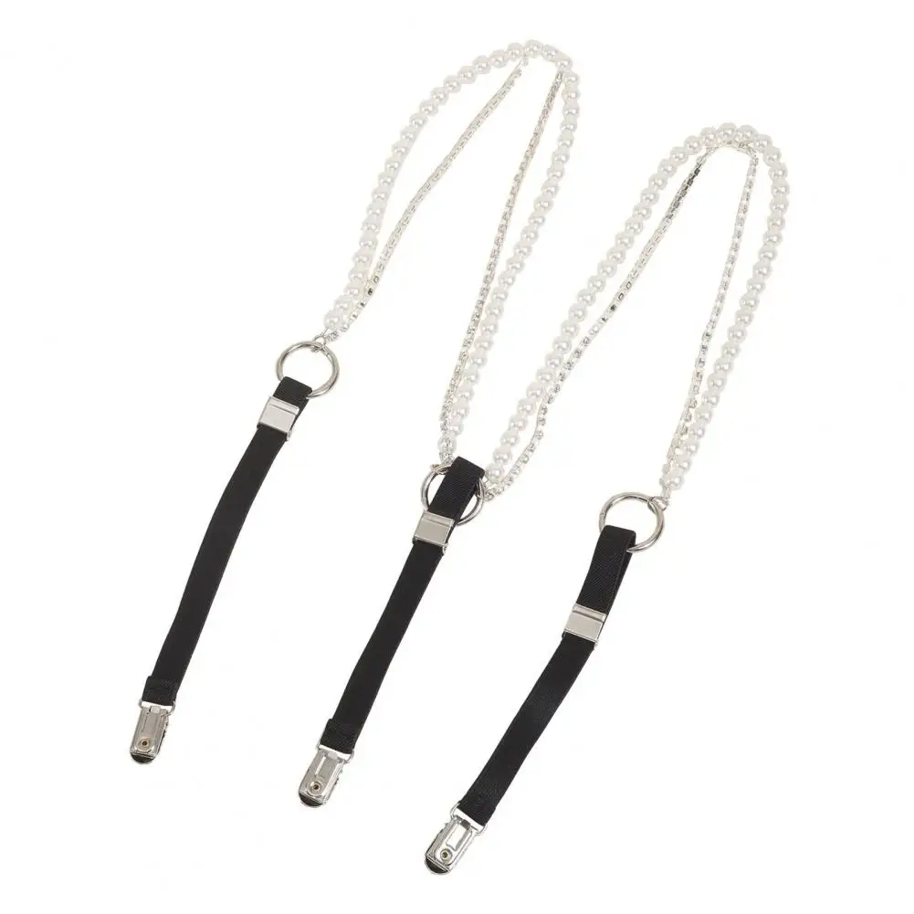 アヒル口クリップ ストラップ チェーン ラインストーン フェイクレザー レディース サスペンダー ベルト 調節可能な弾性アヒル口クリップ付き シャツ用