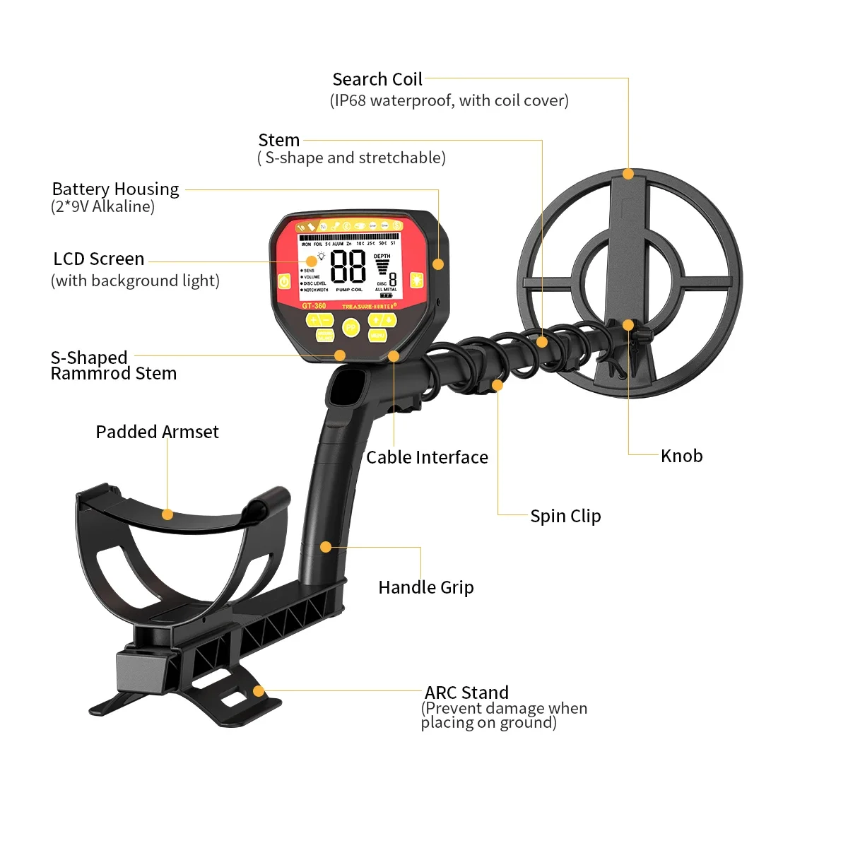 Treasure Hunter 8kHZ GT360 Professional Underground Gold Metal Detector 10\