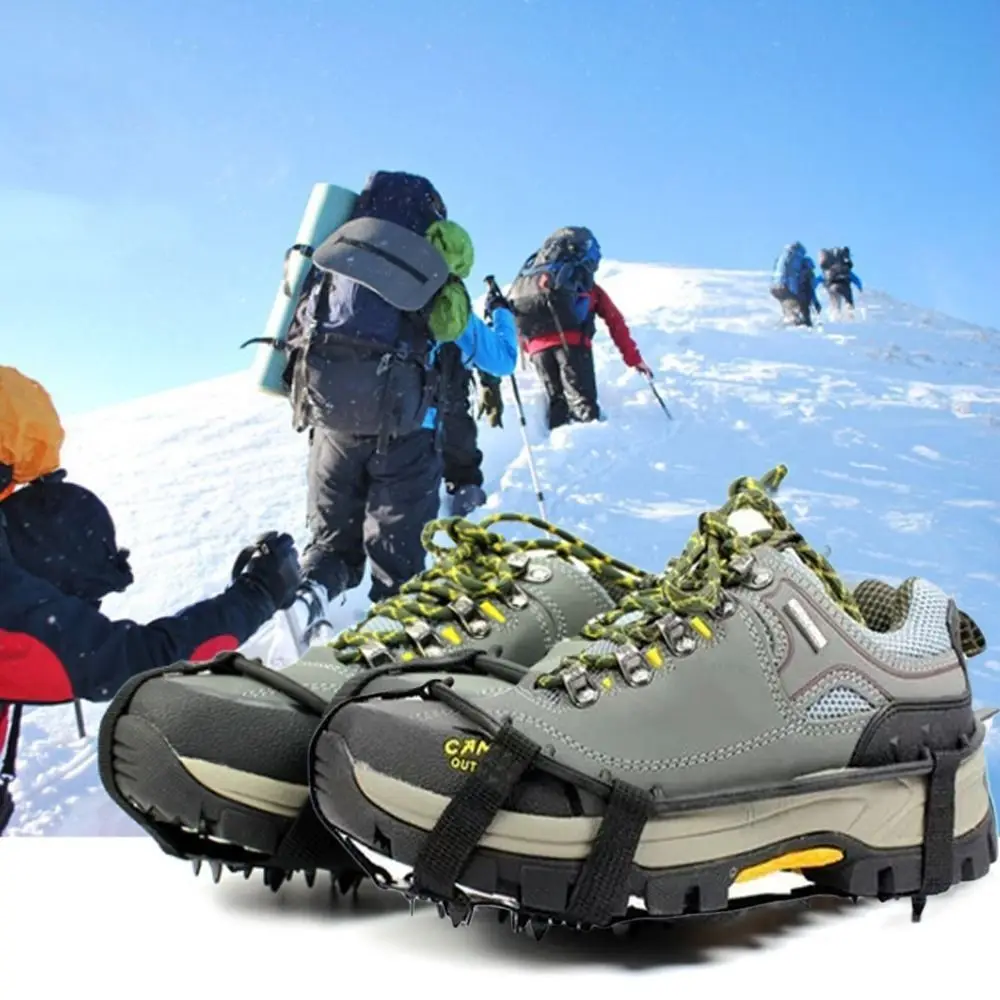 1pair 24 Teeth Anti-Slip Ice Grips Gripper Shoes Boot Hiking Ice Climbing Shoe Spikes Climbing Chain Crampons Shoes Cover