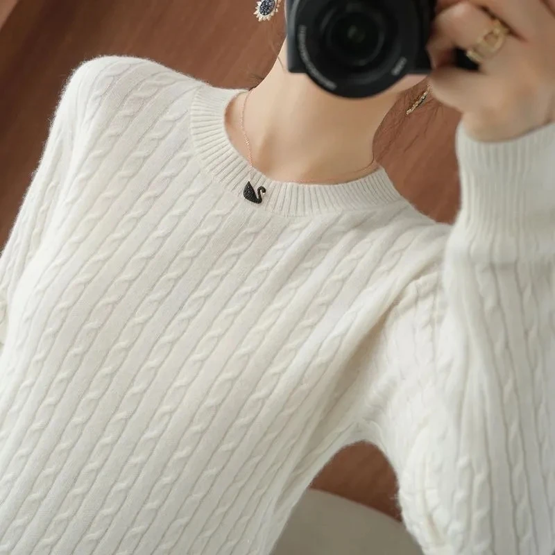 Suéter de manga larga para mujer, jerseys de cuello redondo, camisas de fondo cálidas, suéter de moda coreana, suéteres suaves de punto, primavera y