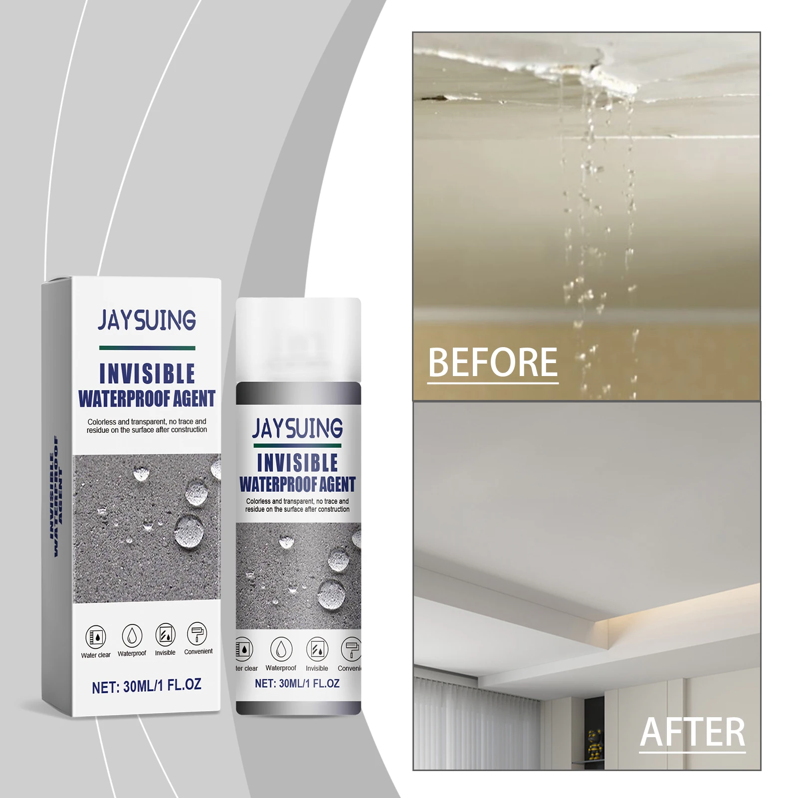 غراء مقاوم للماء يخترق الرطوبة المقاومة للماء، غراء غير مرئي لبلاط الحمام، عامل إصلاح تسرب سقف الجدار الخارجي