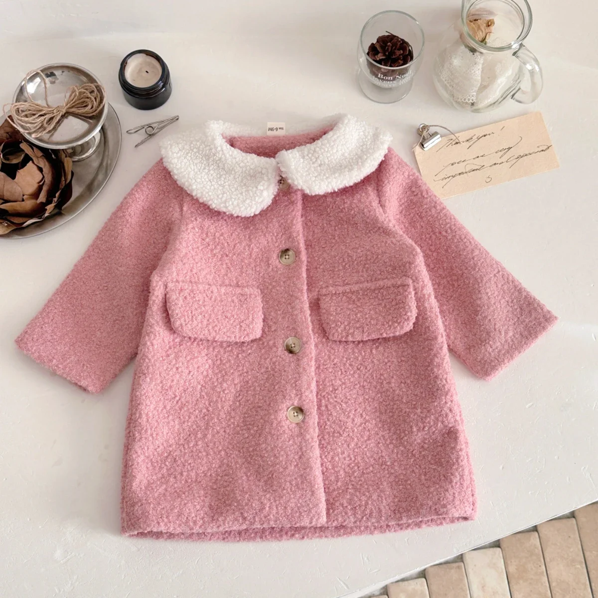

Toddler Baby Girls Woolen Coat Winter Long Sleeve Simple Buttons White-collar Kids Coats Outerwear Children Clothing