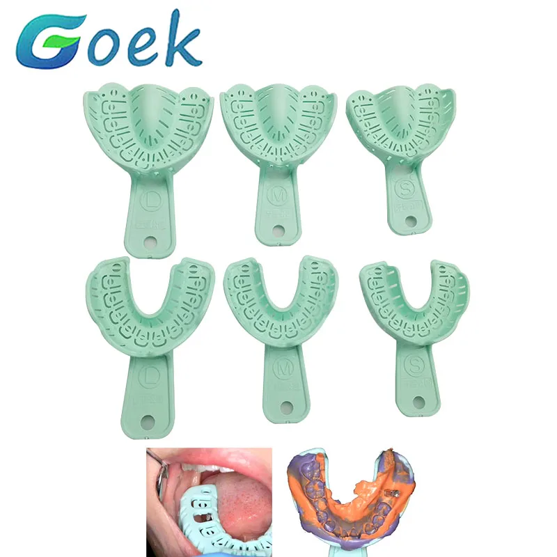 3 Pairs Dental Implant Tray Green Full Mouth Removable Partial Mold Tray Easy To Fold Baffle Plastic Dentist Tool Material S/M/L