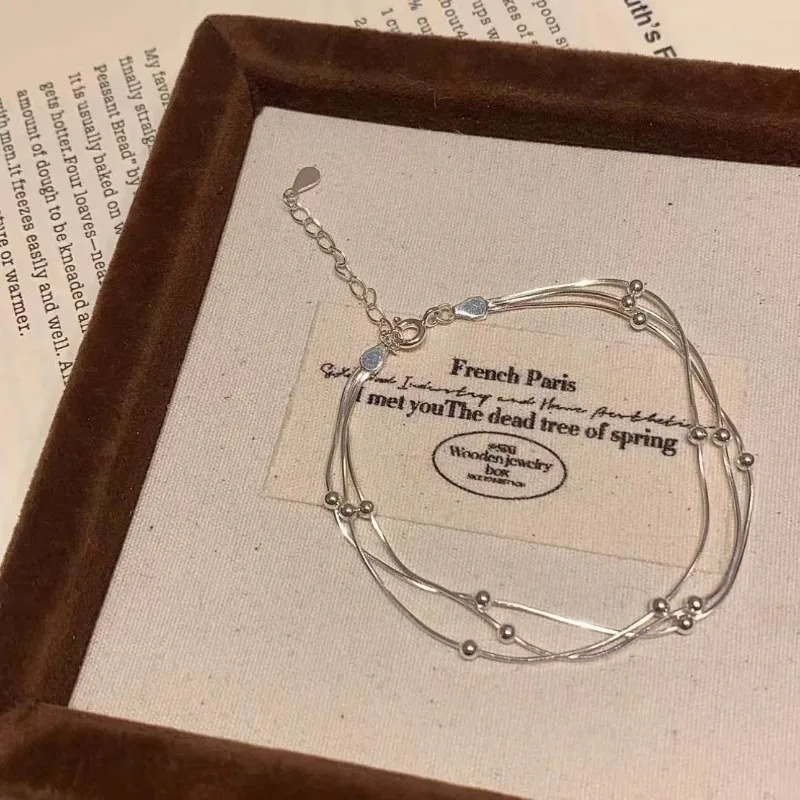 Ins Minimalist Multi-Layer Snake Bone Transfer Bead Bracelet Layered Thin Wire Anklet With Extender Chain Elegant Women Jewelry