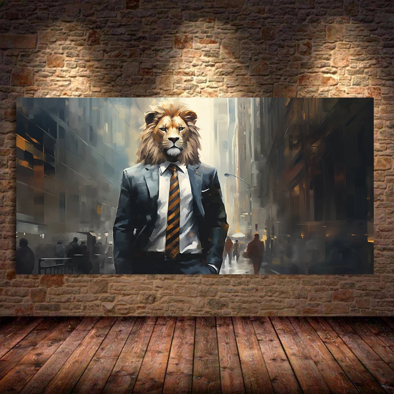 Lion King with Crown Canvas Painting Lions Smoking Romantic Couple Bedroom Wall Art Poster for Living Room Office Home Decor