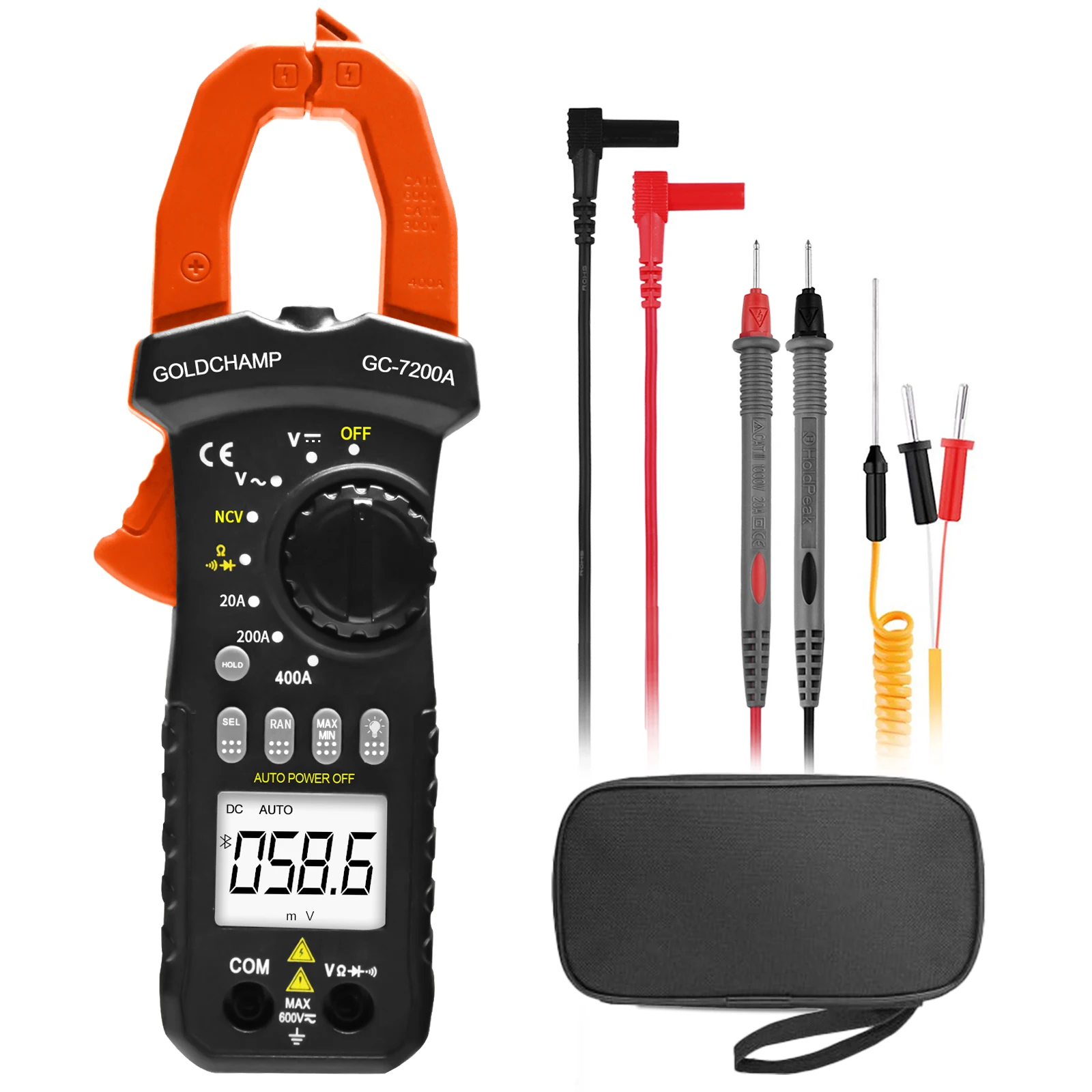 

1999 Counts Digital Clamp Multimeter, Auto Range Meter, For DC/AC Voltage Current Resistance, Rotational adjustment function