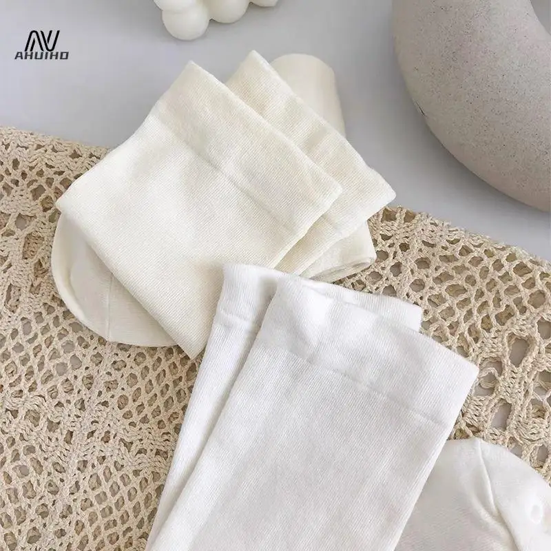 1Pair Women Cotton Loose No Pilling Socks Knitting Rib Thin Spring Summer Female Socks High Tube Streetwear Soft Sock