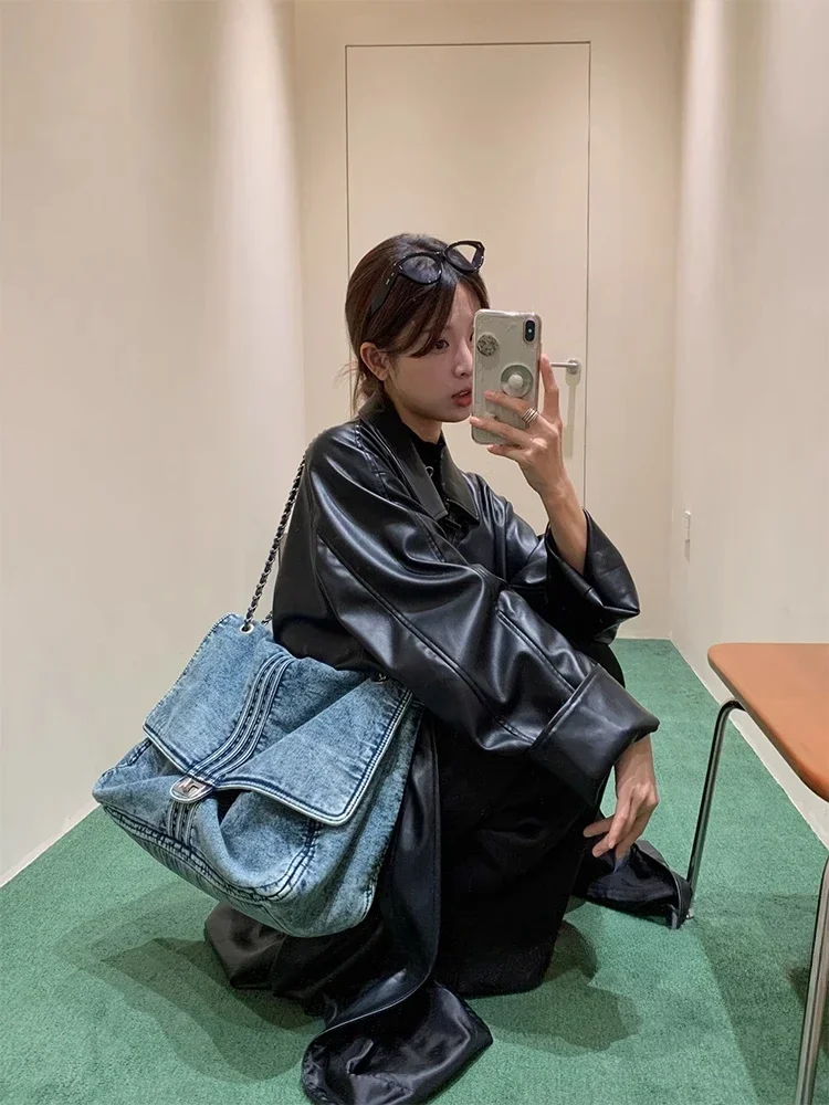 

Old denim tote shoulder large capacity leisure bag