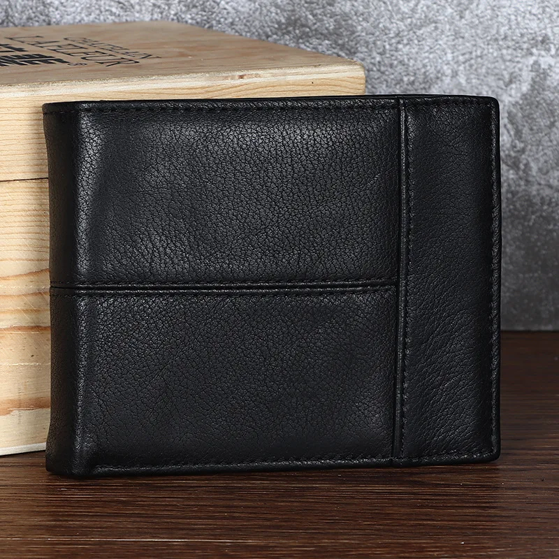 

YH3114 Business and leisure men's wallet horizontal genuine leather wallet clip layer cowhide splicing short wallet