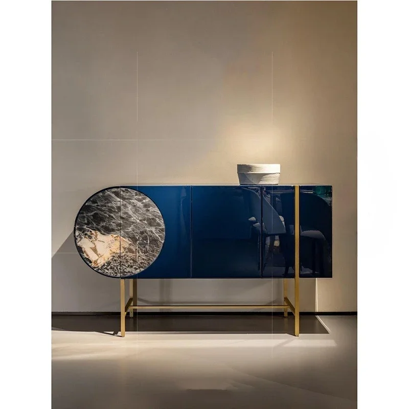 light luxury dining side cabinet designer creative high-end paint side cabinet Nordic home stainless steel