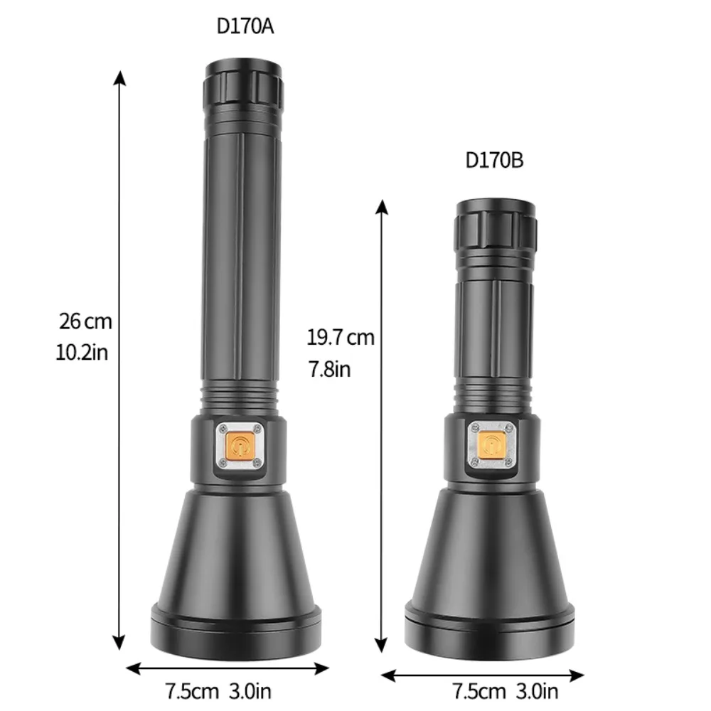 XHP90 Professional Amphibious Diving Flashlight Large Reflector Fixed Focus Waterproof High Brightness Torch for Scuba Diving