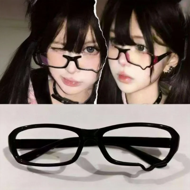 Y2K Anime Without lenses Glasses Dripping Tears Black Frame Unisex Retro Fashion Eyewear Cosplay Cute Accessories