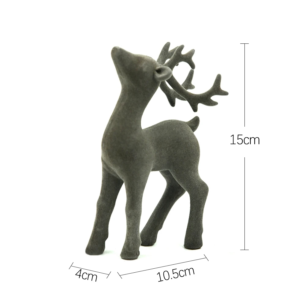 Flocked Grey Reindeer Figurines Set Resin Christmas Decor For Rustic Farmhouse Home Holiday Ornaments
