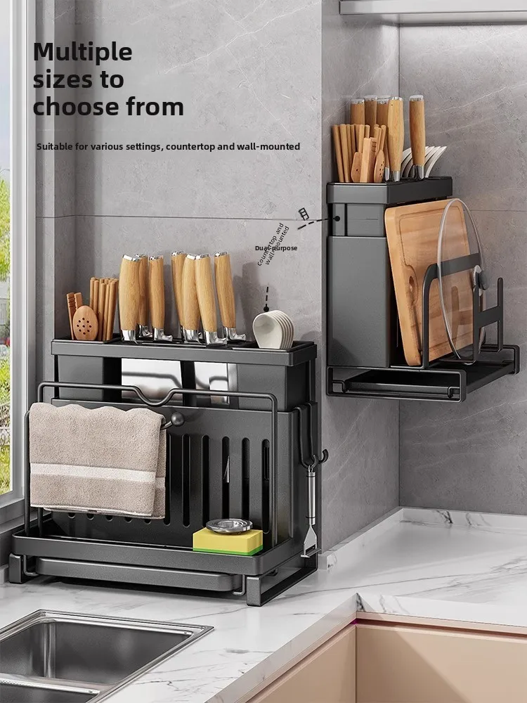 

Multifunctional Kitchen Knife Ra Storage elf for Knives Chopstis Cutting Boards Pot Lids Countertop Inteated Storage