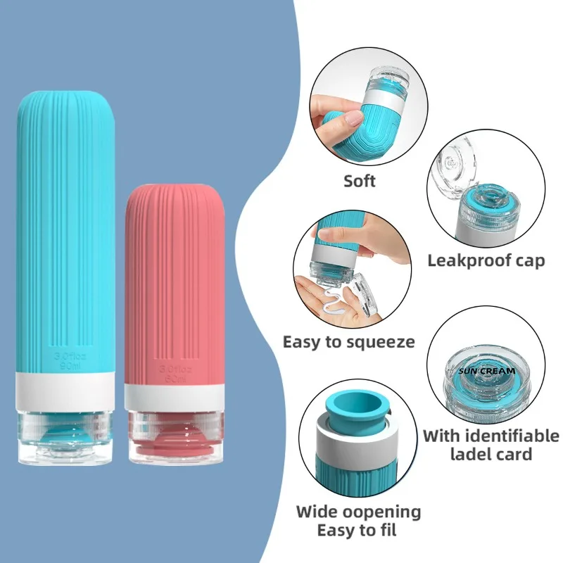 

Silicone Travel Bottles Set Leak-Proof Shampoo Lotion Containers for Toiletries Portable Squeezable Refillable Bottles