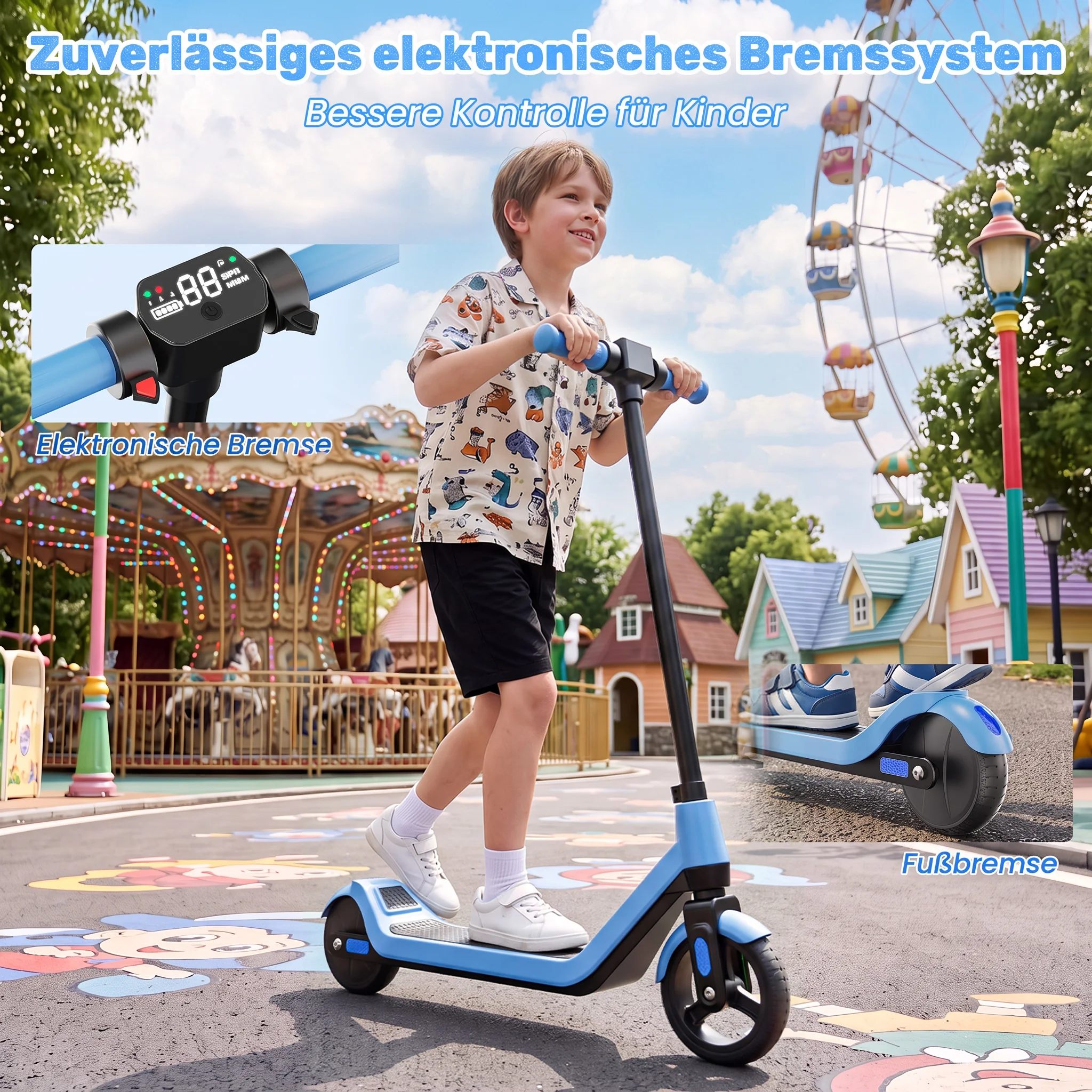 Patinete Eléctrico TODIMART T1 para Niños de 6 a 12 Años, Regalo, Plegable, Motor de 150W, Velocidad de 16km/h, Batería de 24V, Alcance de 10km, 3 Velocidades Ajustables, Patinete Eléctrico para Niños, Patinete Eléctrico para Paseos Urbanos